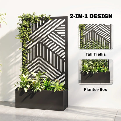 44.5" Metal Planter Box with Trellis, Raised Garden Bed for Climbing Plants Galvanized Planter Boxes at Gallery Canada