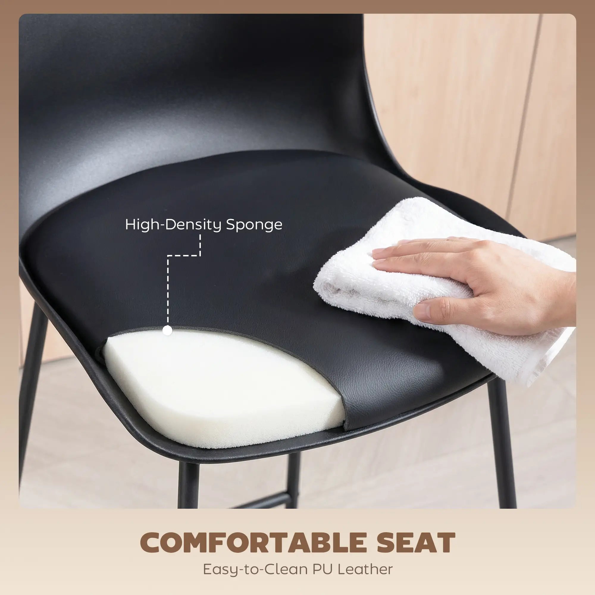 Modern Bar Stools Set of 2, PU Leather, Counter Height, Black Bar Stools at Gallery Canada