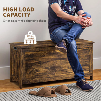 Modern Storage Trunk with Safety Hinges, Entryway Bench, Rustic Brown, Brown Storage Ottomans & Benches at Gallery Canada