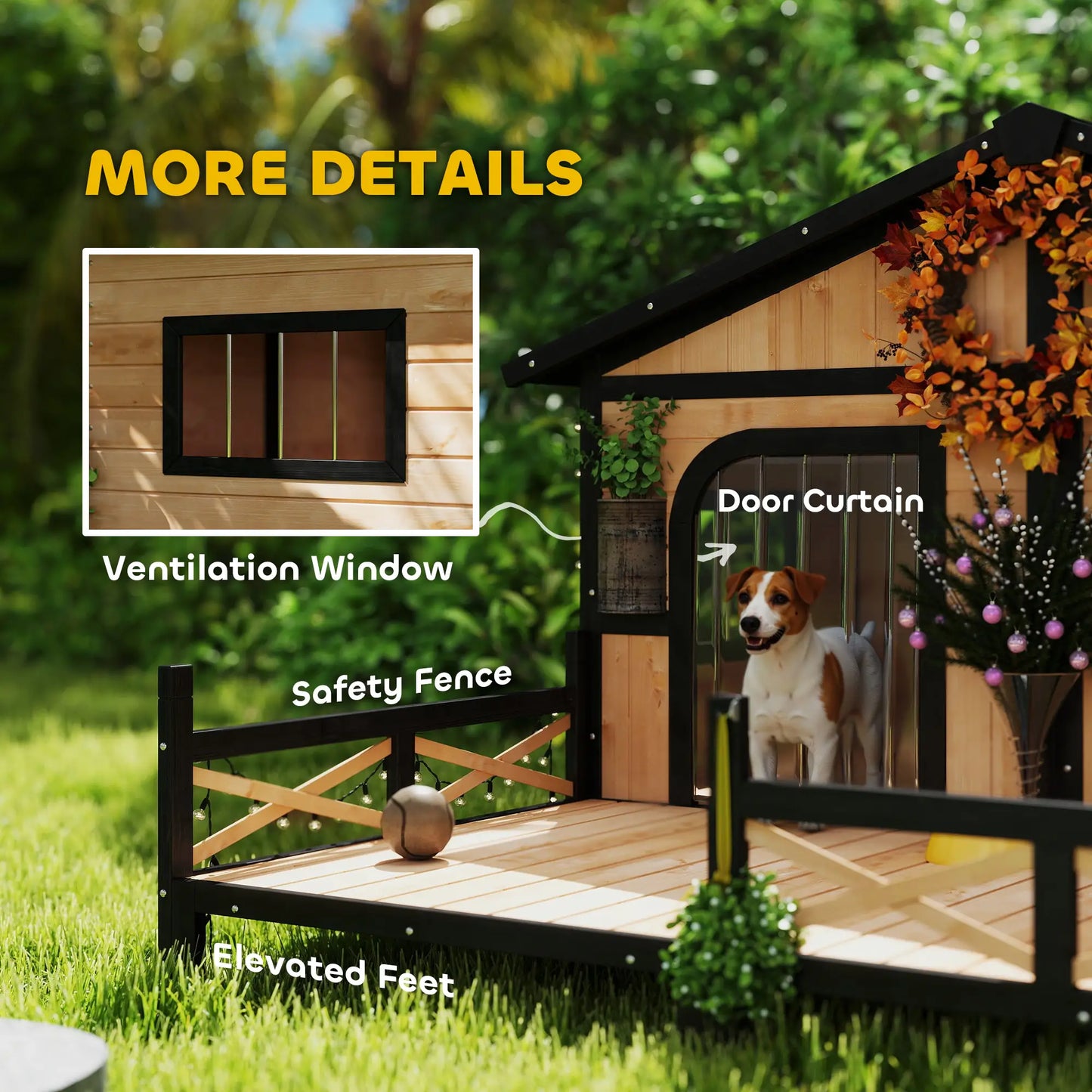 59"x64"x39" Wood Dog House, Outdoor Cabin-Style, Elevated Pet Shelter, Beige Houses, Kennels & Pens at Gallery Canada