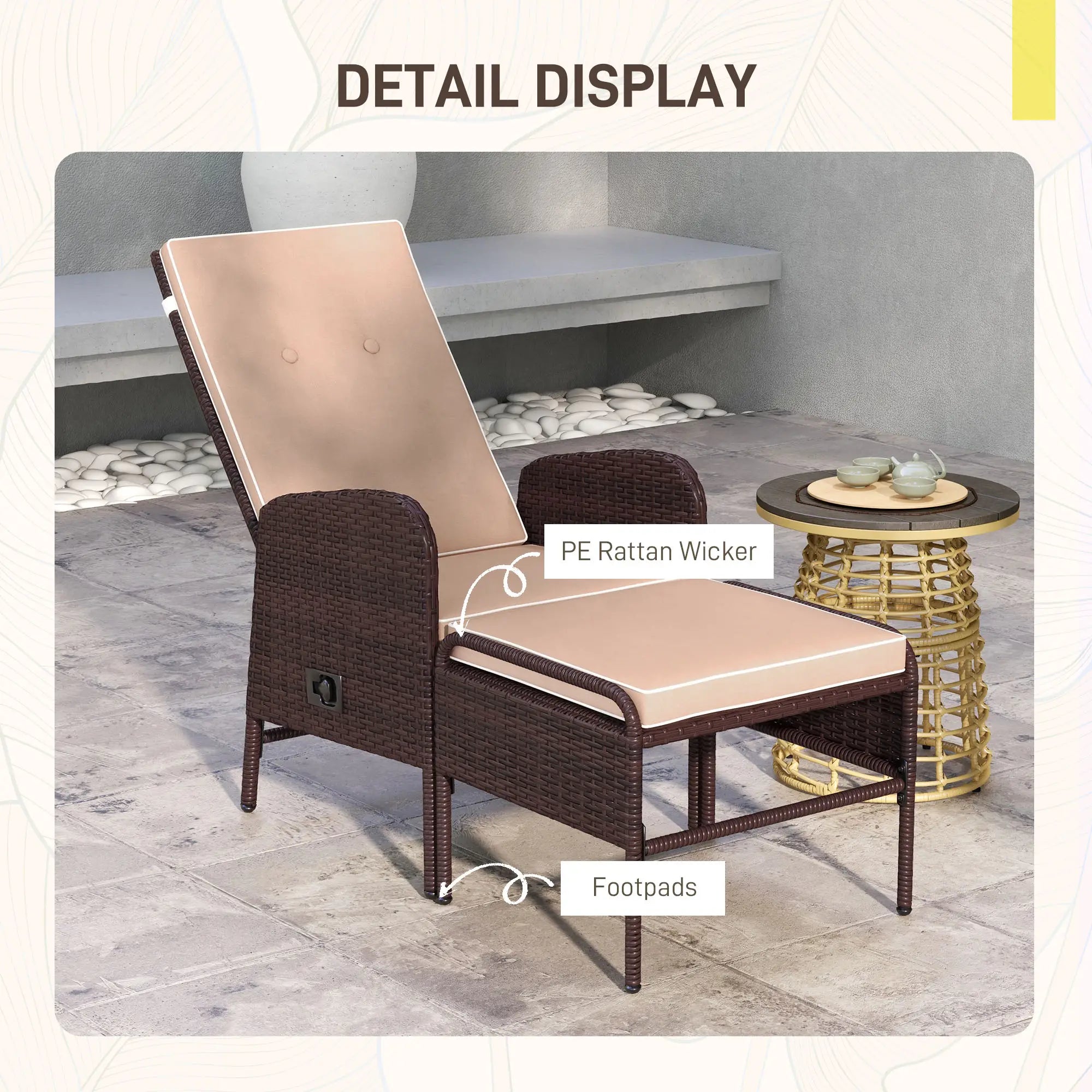 2 Pc Patio Reclining Chair Set with Stool, Cushions, Outdoor, Brown Patio Furniture Sets at Gallery Canada