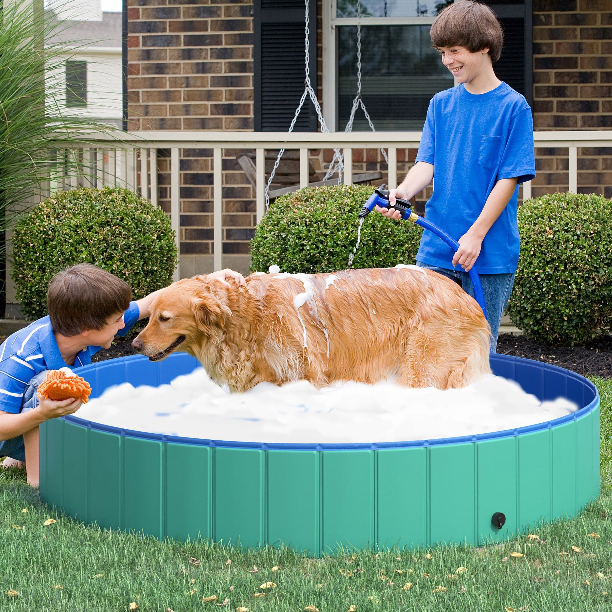 Φ63" Folding Dog Pool for Large dogs, Portable Pet Kiddie Swimming Pool, Outdoor/Indoor Puppy Bath Tub with Nonslip Bottom for Dogs &; Cats, Green at Gallery Canada