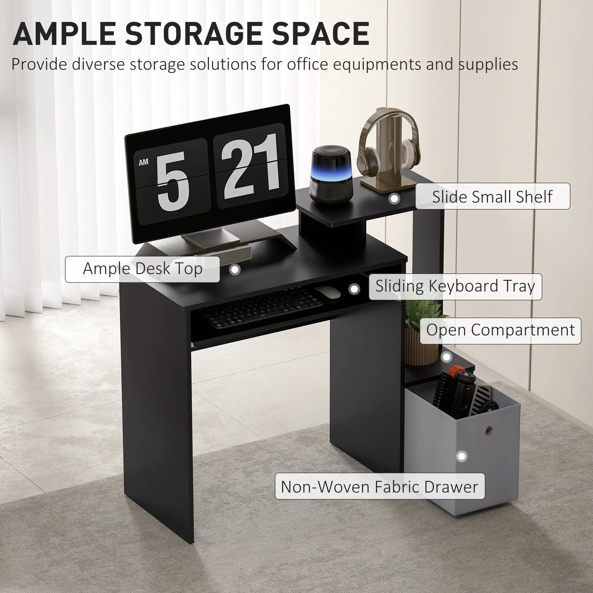 Computer Desk, Sliding Keyboard Tray, Storage Drawer, Black Computer Desks at Gallery Canada
