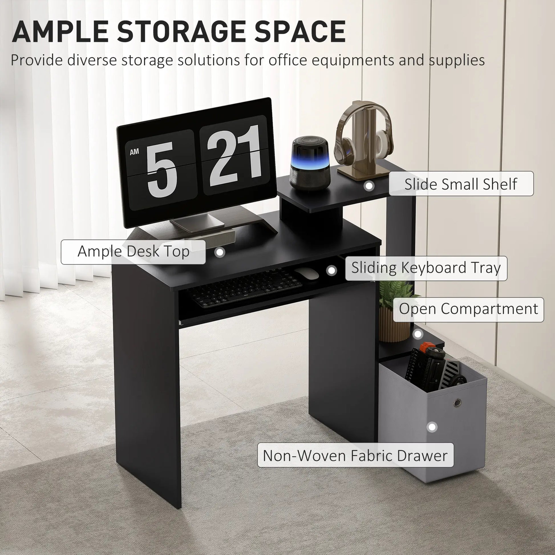 Computer Desk, Sliding Keyboard Tray, Storage Drawer, Black Computer Desks at Gallery Canada