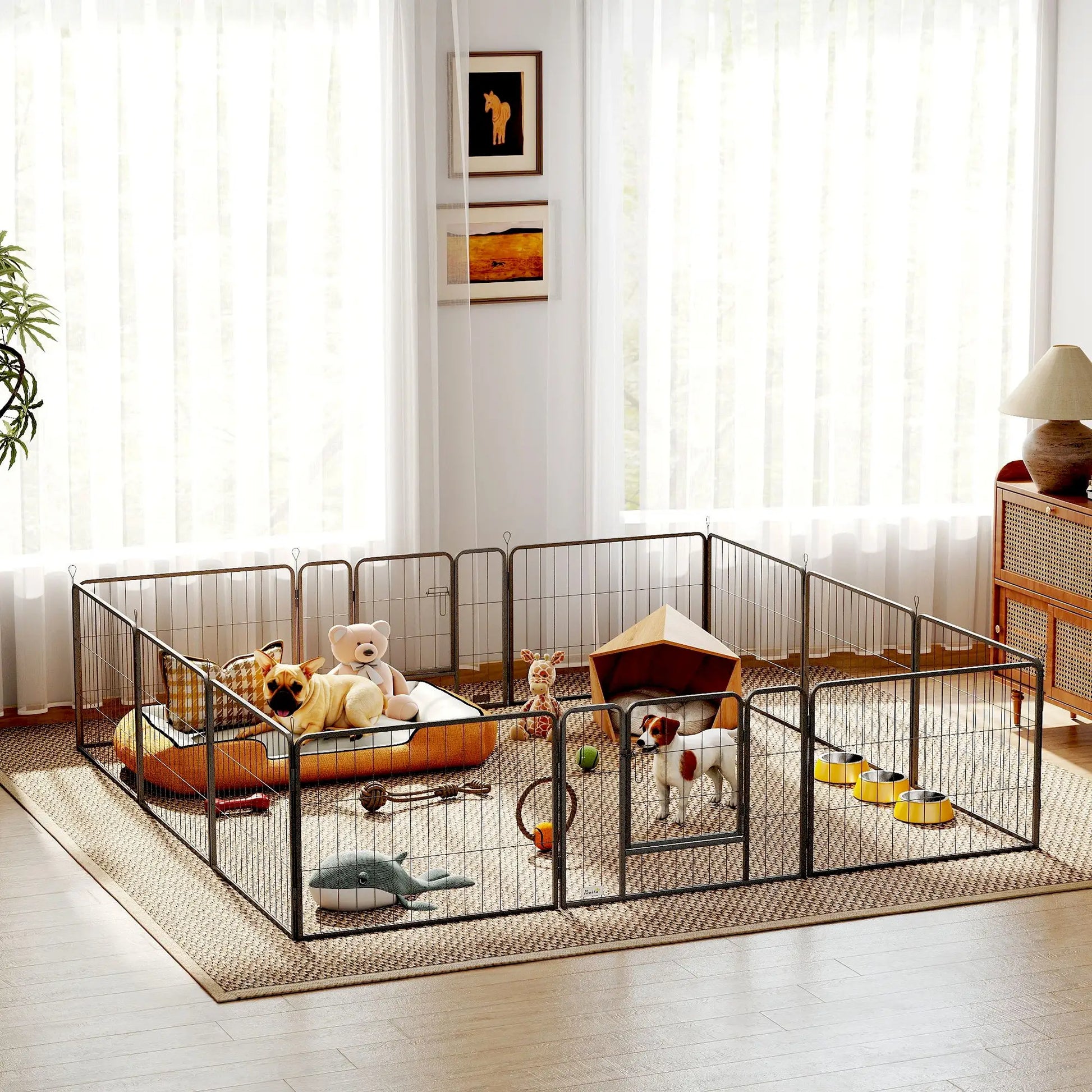 31.5"W Metal Dog Playpen, 23.5"H, 12 Panels, Indoor Outdoor Pet Fence Houses, Kennels & Pens at Gallery Canada