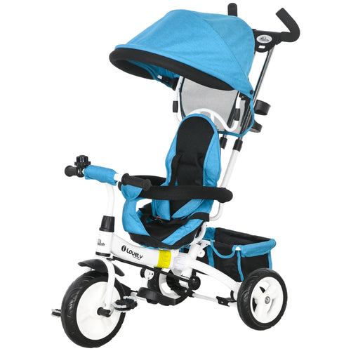 6 in 1 Toddler Tricycle Stroller, Basket, Canopy, 5-Point Harness, 12-60 Months, Blue