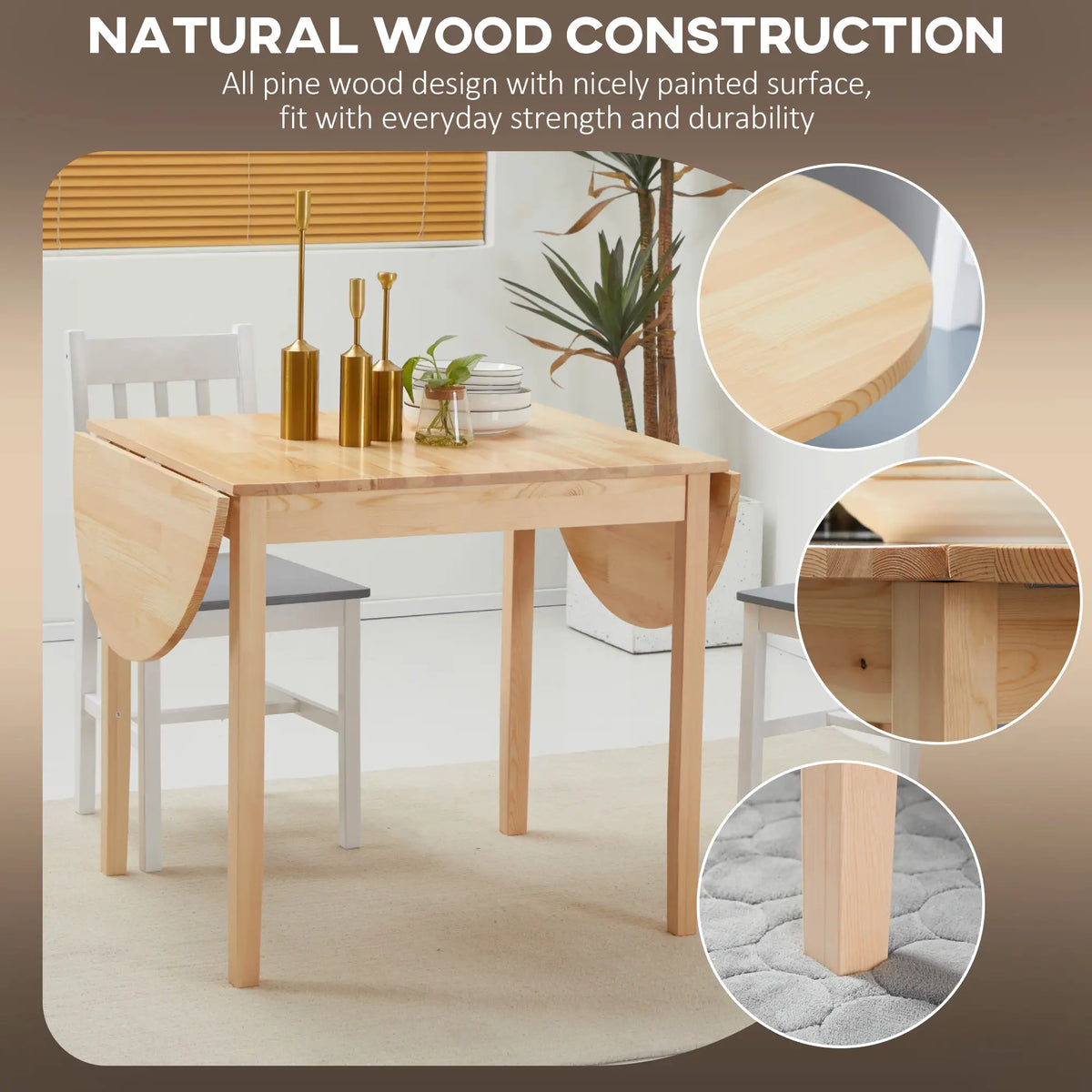 Solid Wood Drop Leaf Kitchen Table, Folding Dining Table, Natural Bar Tables & Dining Tables at Gallery Canada