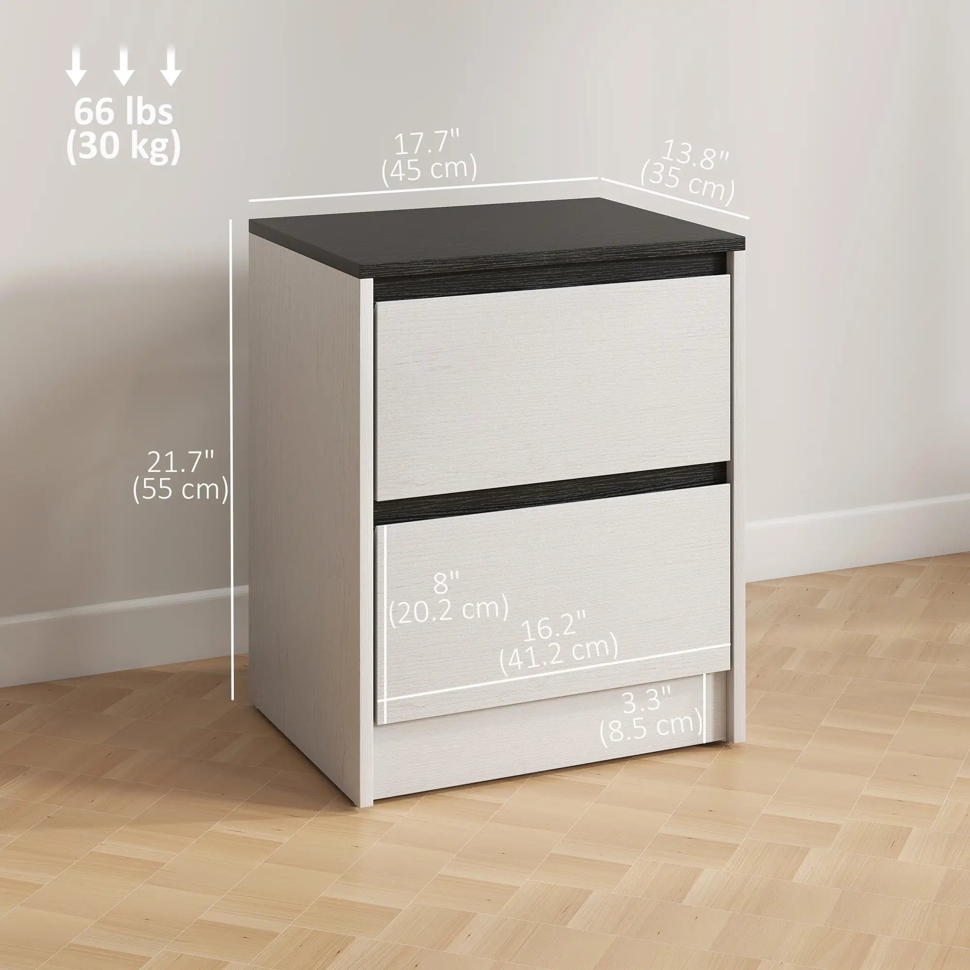Modern Bedside Tables, Set of 2, 2 Drawers, White Bedside Tables at Gallery Canada