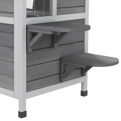 2-Storey Outdoor Cat House, Wooden Catio, Openable Roof, Grey Cat Houses at Gallery Canada