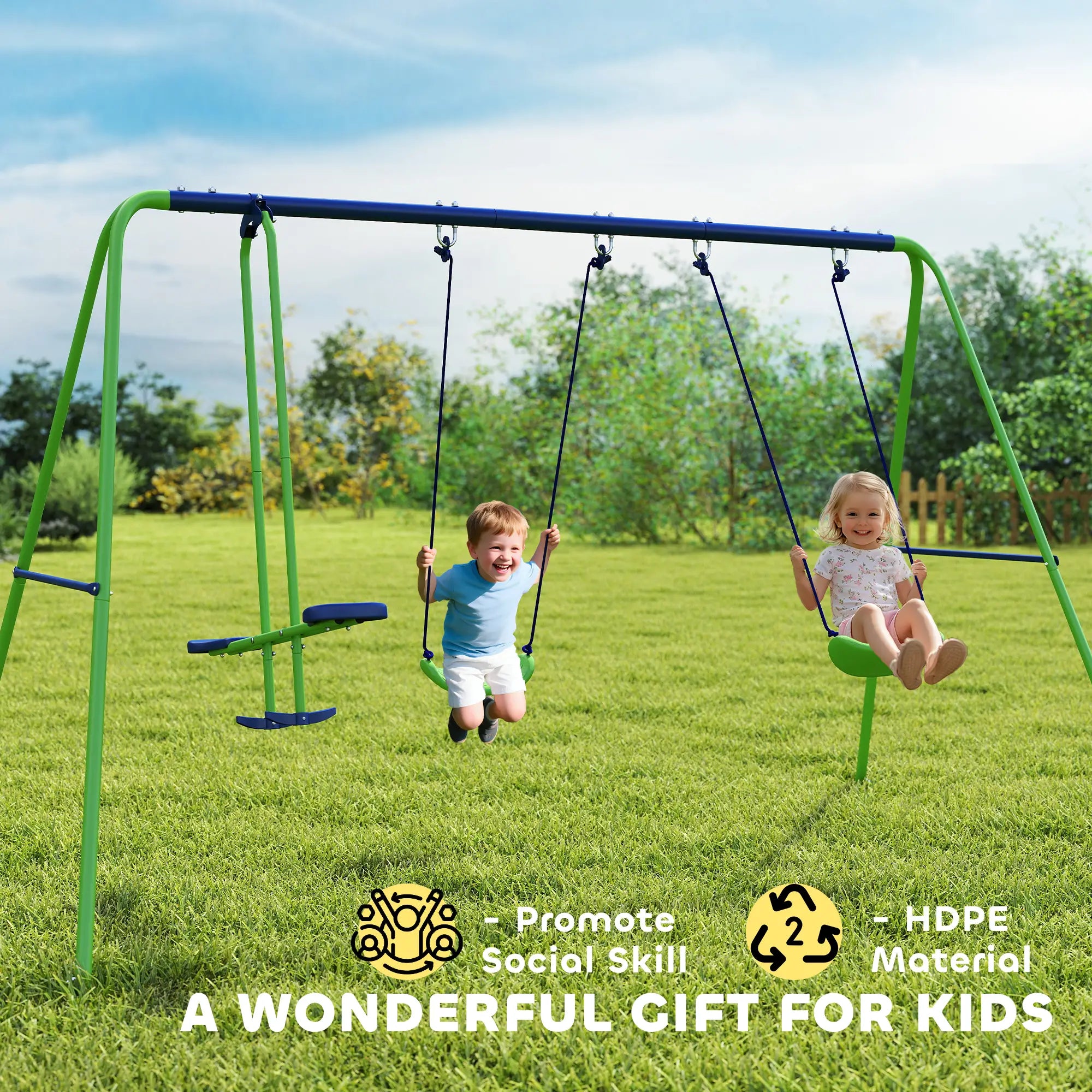 3 in 1 Metal Swing Set, Double Swings, Glider, Green Gym Sets & Swings at Gallery Canada