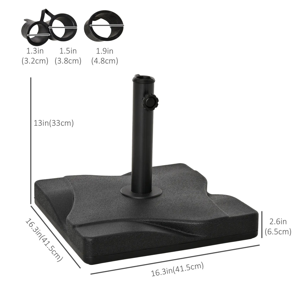 Outdoor Square Cement Parasol Base, Fits Φ1.3", Φ1.5", Φ2.0" Pole, Black Umbrella Bases at Gallery Canada