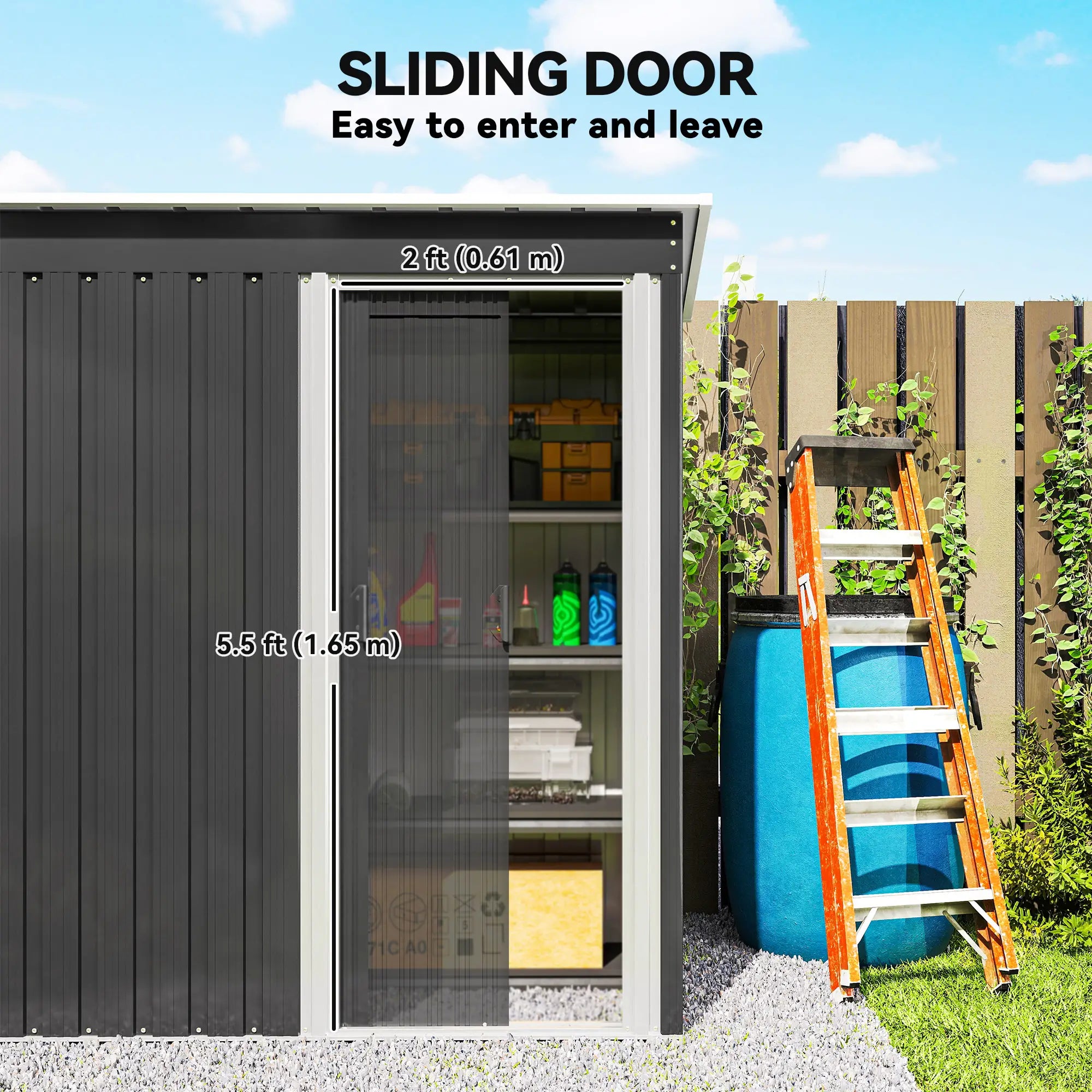 5x3 FT Outdoor Storage Shed, Sliding Door, Sloped Roof, Steel Frame, Black Sheds at Gallery Canada