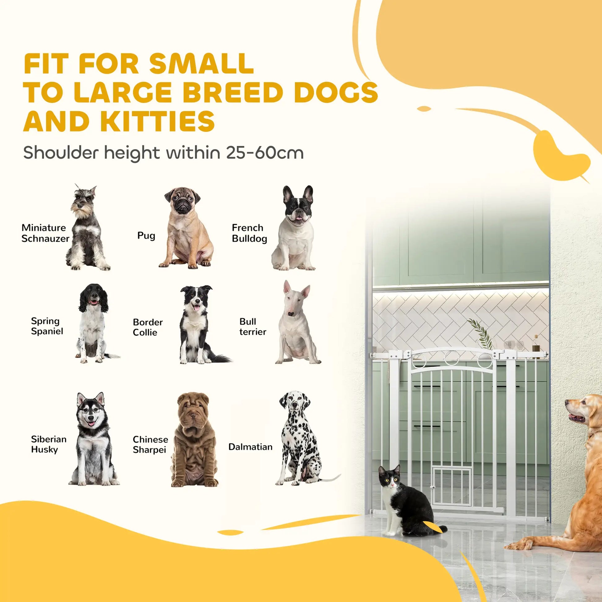 38" Extra Tall Dog Gate With Cat Door, 2 Extension Kits, 30"-41" Width Houses, Kennels & Pens at Gallery Canada