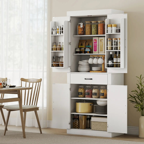 72 Inch Kitchen Pantry Cabinet, Farmhouse Storage, White