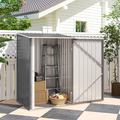 3.3' x 3.4' Lean-To Garden Shed, Galvanized Steel Tool House, Lockable Door, Grey Sheds at Gallery Canada