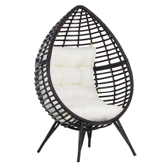Wicker Egg Chair, Trapezoidal Cushion, 352lbs Capacity, Brown Patio Chairs Coffee Brown, Cream White at Gallery Canada