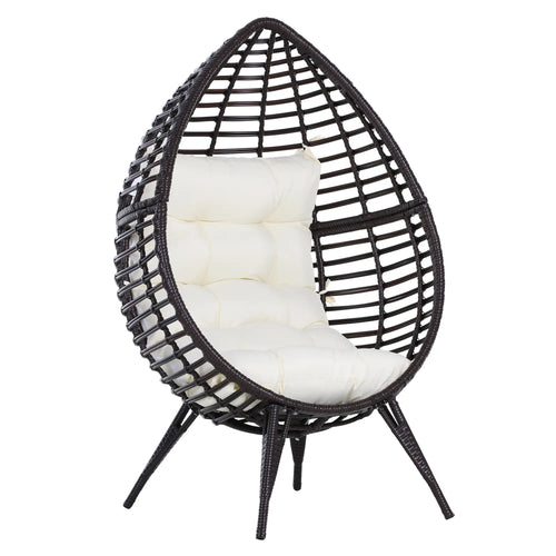 Wicker Egg Chair, Trapezoidal Cushion, 352lbs Capacity, Brown