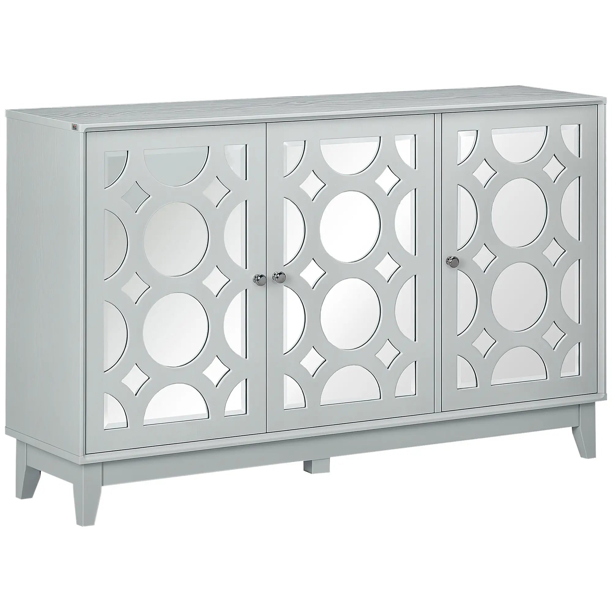 Sideboard Kitchen Buffet, 3 Mirrored Doors, 2 Cabinets, Adjustable Shelf, Gray Bar Cabinets Grey Wood Grain at Gallery Canada