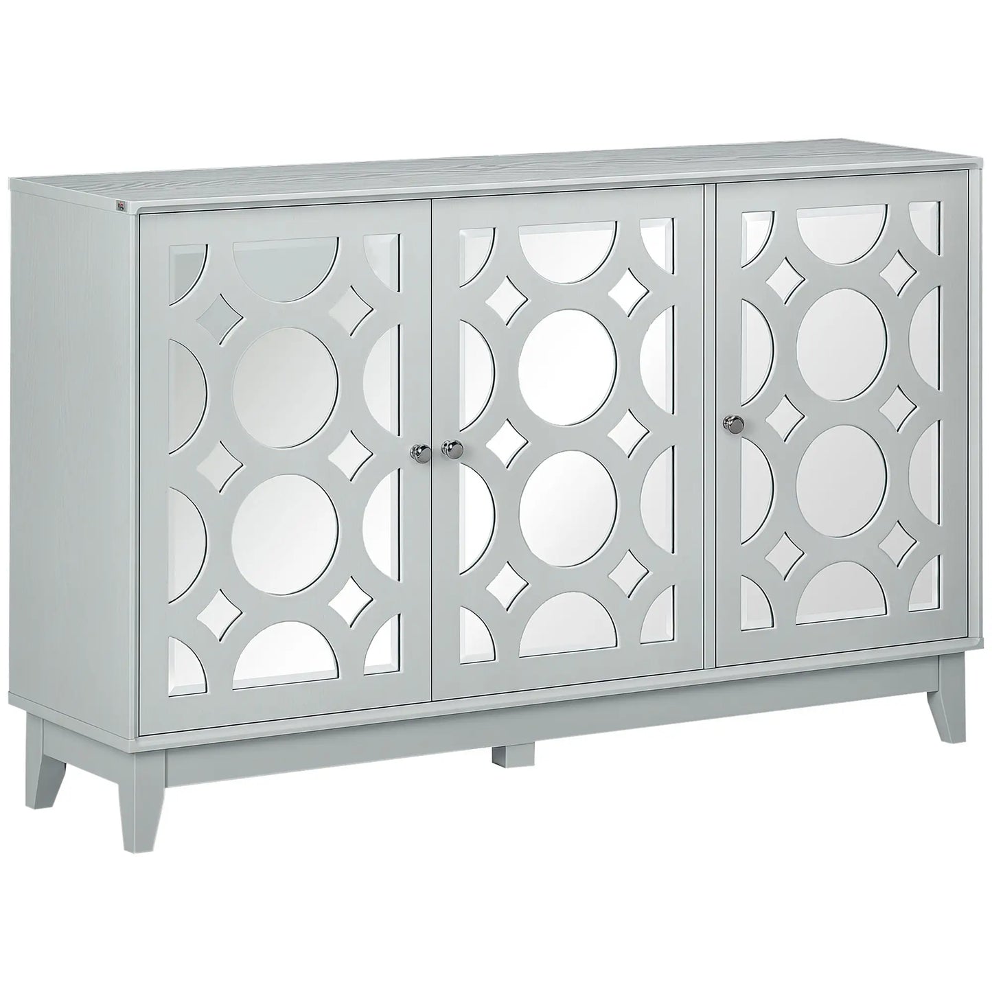 Sideboard Kitchen Buffet, 3 Mirrored Doors, 2 Cabinets, Adjustable Shelf, Gray Bar Cabinets Grey Wood Grain at Gallery Canada