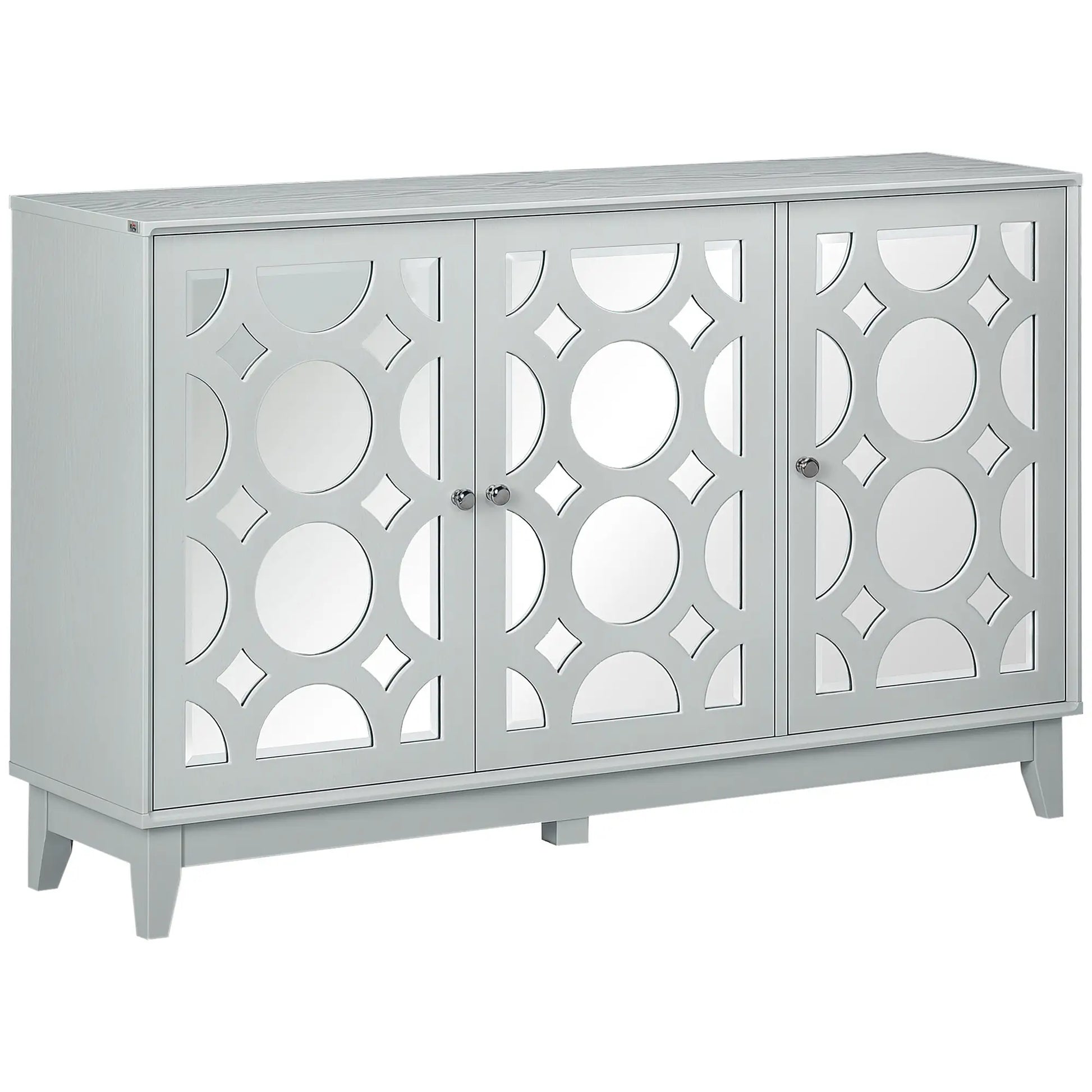 Sideboard Kitchen Buffet, 3 Mirrored Doors, 2 Cabinets, Adjustable Shelf, Gray Bar Cabinets Grey Wood Grain at Gallery Canada