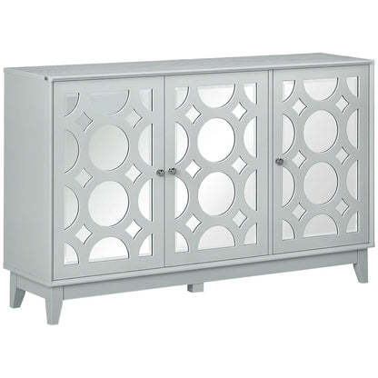 Sideboard Kitchen Buffet, 3 Mirrored Doors, 2 Cabinets, Adjustable Shelf, Gray Bar Cabinets Grey Wood Grain at Gallery Canada