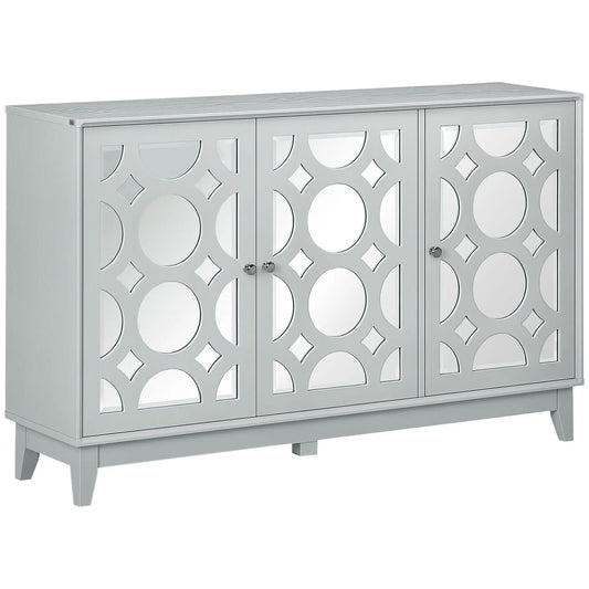Sideboard Kitchen Buffet, 3 Mirrored Doors, 2 Cabinets, Adjustable Shelf, Gray Bar Cabinets Grey Wood Grain at Gallery Canada
