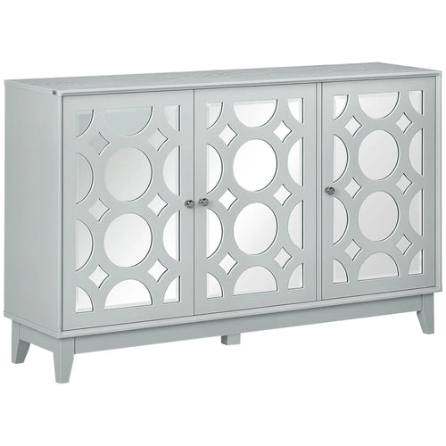 Sideboard Kitchen Buffet, 3 Mirrored Doors, 2 Cabinets, Adjustable Shelf, Gray