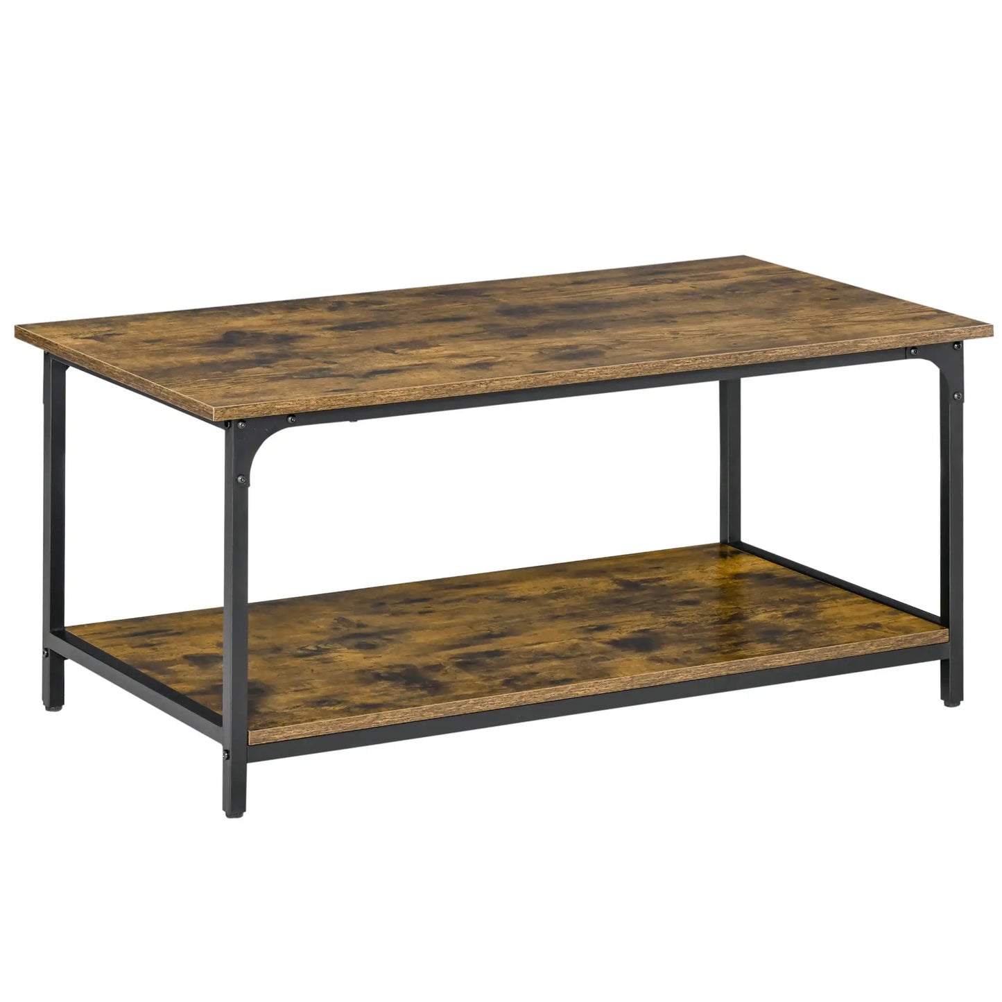 Industrial Coffee Table with Storage Shelf, 2-Tier, Rustic Brown Coffee Tables Rustic Brown at Gallery Canada