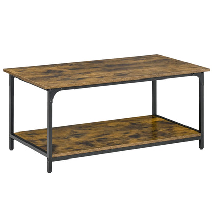 Industrial Coffee Table with Storage Shelf, 2-Tier, Rustic Brown Coffee Tables Rustic Brown at Gallery Canada