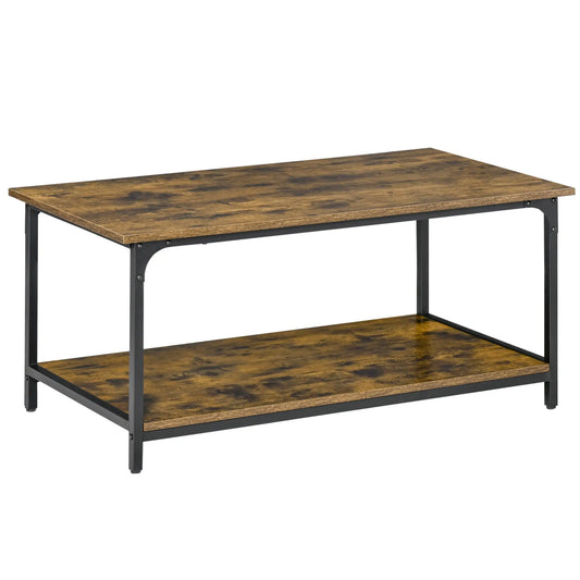 Industrial Coffee Table with Storage Shelf, 2-Tier, Rustic Brown Coffee Tables Rustic Brown at Gallery Canada