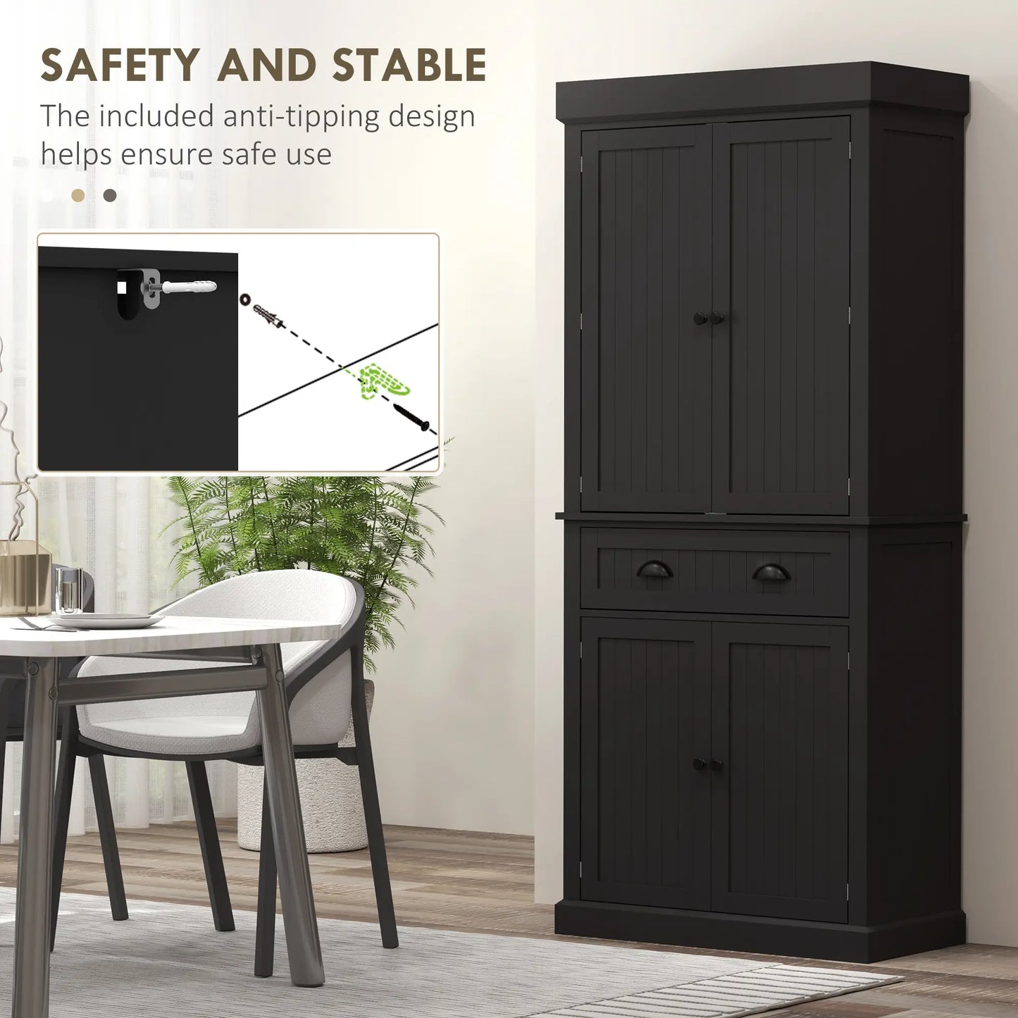 71" Kitchen Pantry Cabinet, LED Lights, 6 Spice Racks, Drawer, 4 Adjustable Shelves, Black Kitchen Pantry Cabinets at Gallery Canada