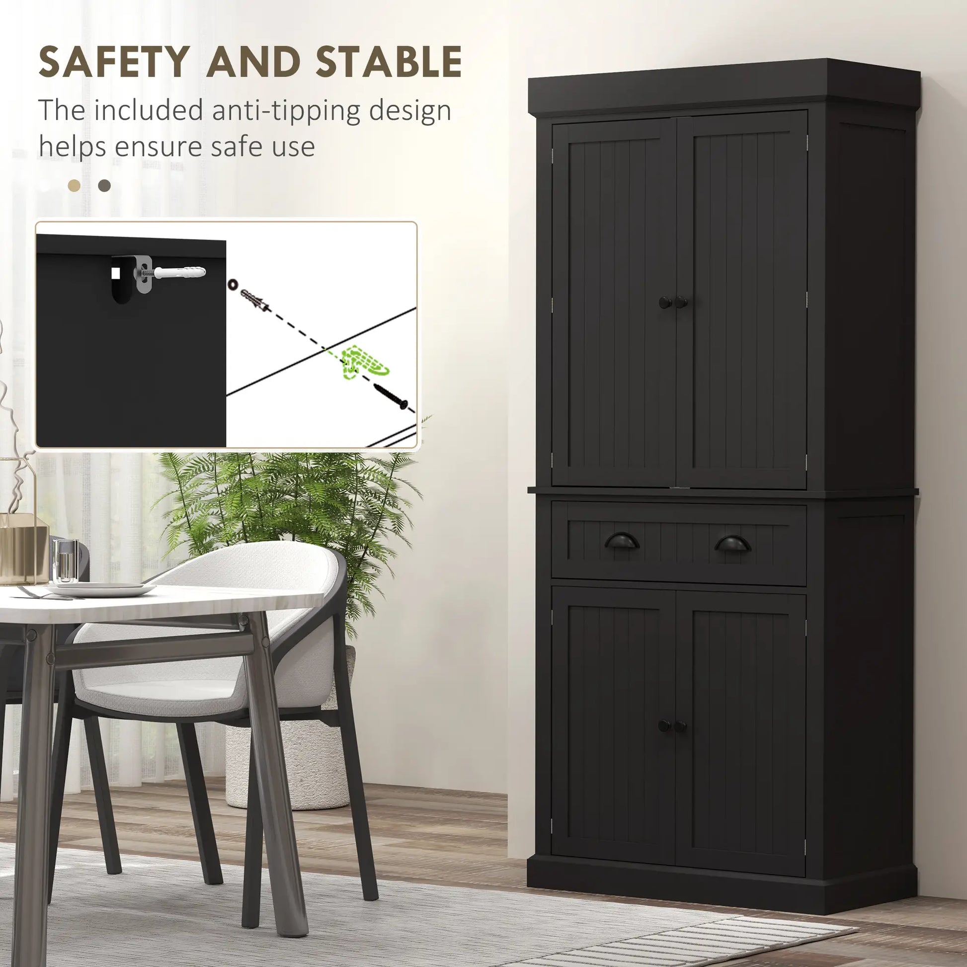 71" Kitchen Pantry Cabinet, LED Lights, 6 Spice Racks, Drawer, 4 Adjustable Shelves, Black Kitchen Pantry Cabinets at Gallery Canada