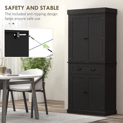 71" Kitchen Pantry Cabinet, LED Lights, 6 Spice Racks, Drawer, 4 Adjustable Shelves, Black Kitchen Pantry Cabinets at Gallery Canada