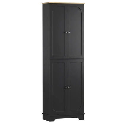 72" Tall Pantry Cabinet, Adjustable Shelves, 4 Doors, Black Kitchen Pantry Cabinets Black, Natural at Gallery Canada