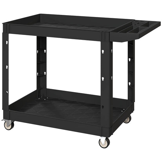 2-Tier Rolling Tool Cart, 500 LBS Capacity Plastic Utility Cart, Black Tool Organizers Black at Gallery Canada