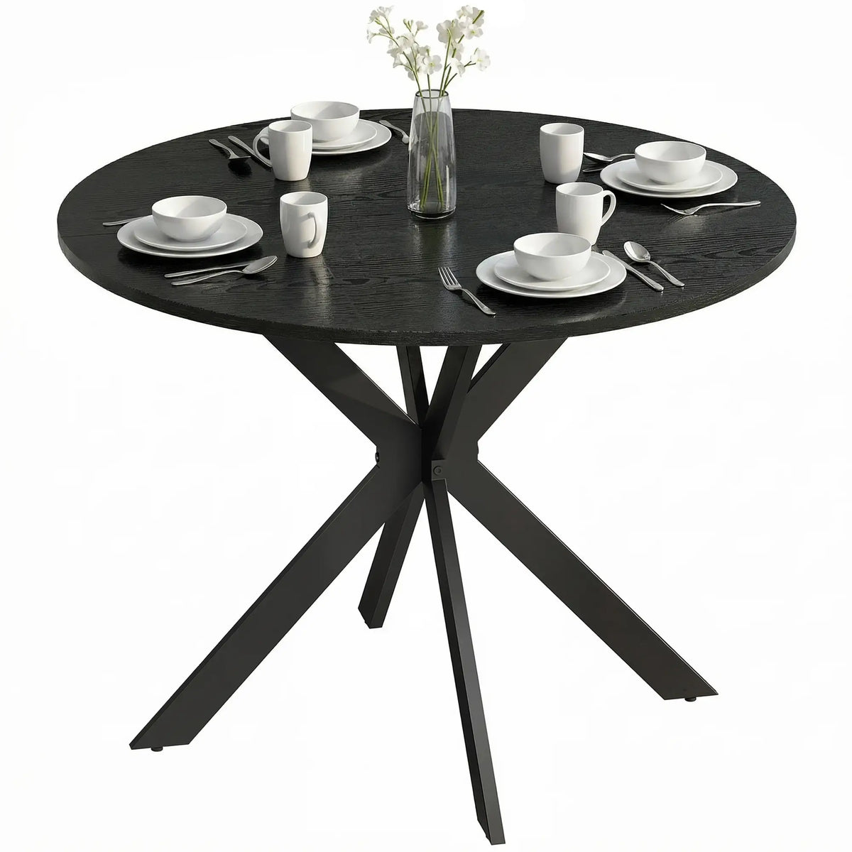 39" Dining Table, Round Kitchen Table, Steel Legs, Wood Grain, Black Dining Tables at Gallery Canada