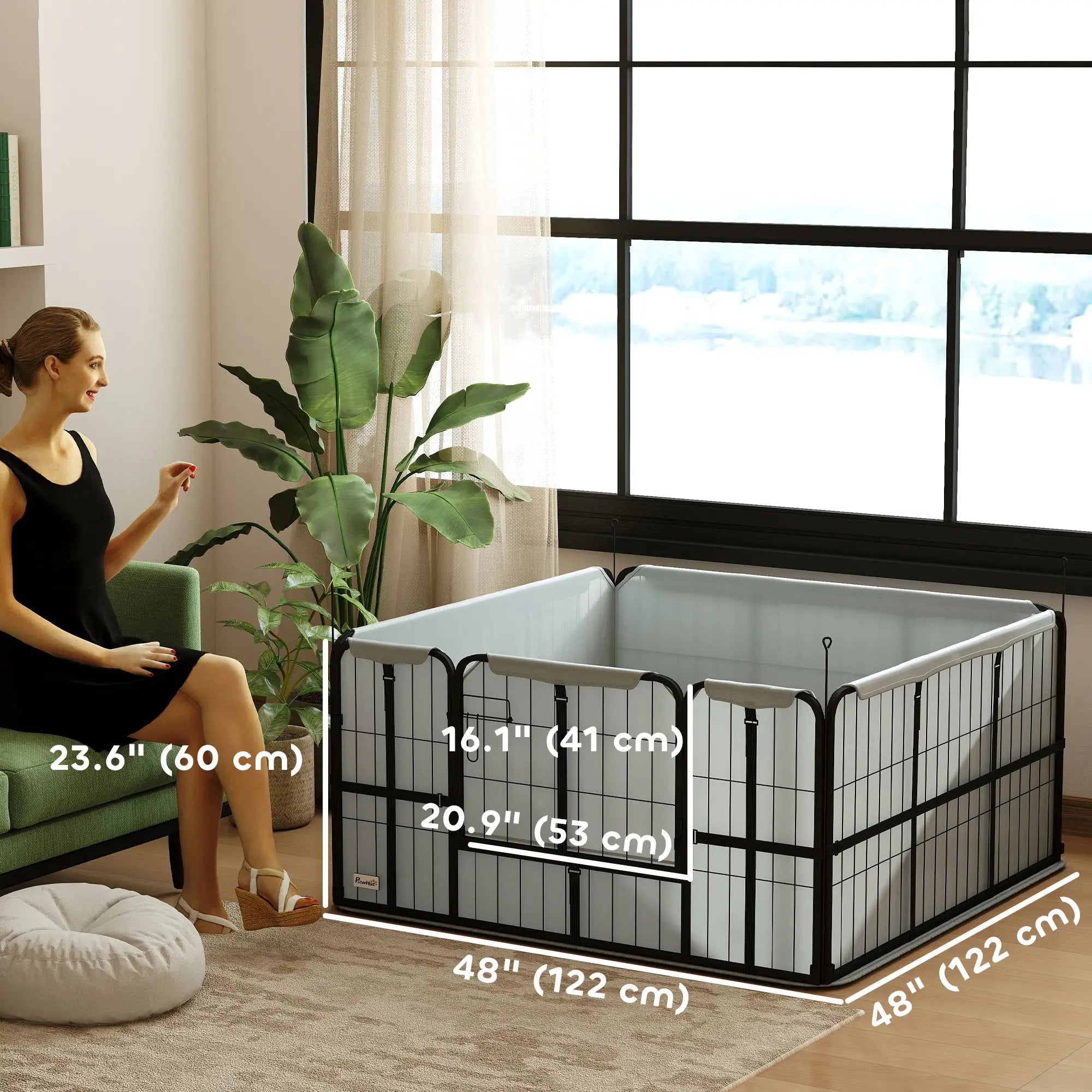 4 Panel Dog Whelping Box, Washable Pee Pad, For M L Dogs, 48