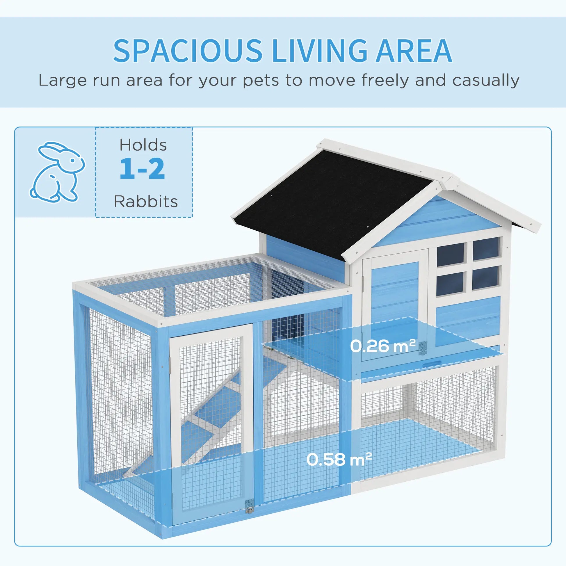 48" Wooden Rabbit Hutch, Slant Roof and Run, Light Blue Rabbit Hutch at Gallery Canada