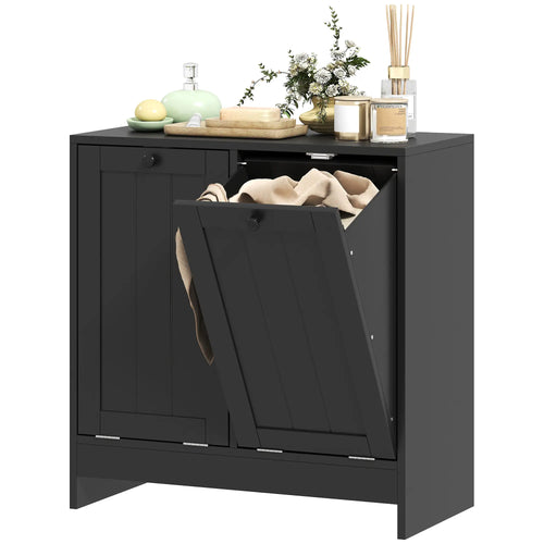 Tilt-Out Laundry Cabinet, 2 Compartments, Black