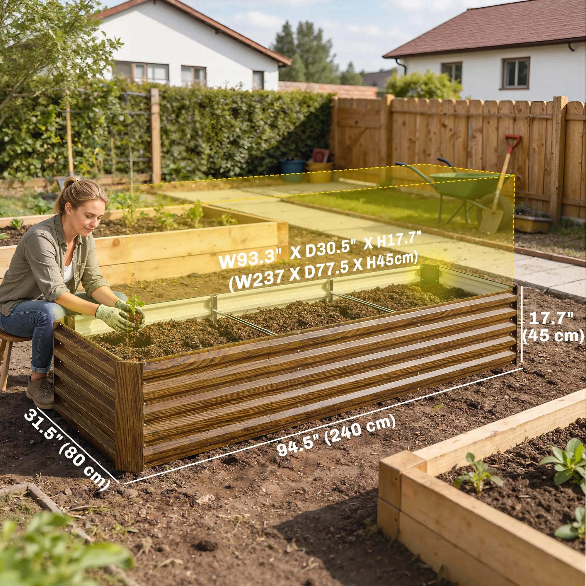 Galvanized Raised Garden Bed, 8 x 2.6 x 1.5ft, Brown Wood Effect, Brown Galvanized Planter Boxes at Gallery Canada