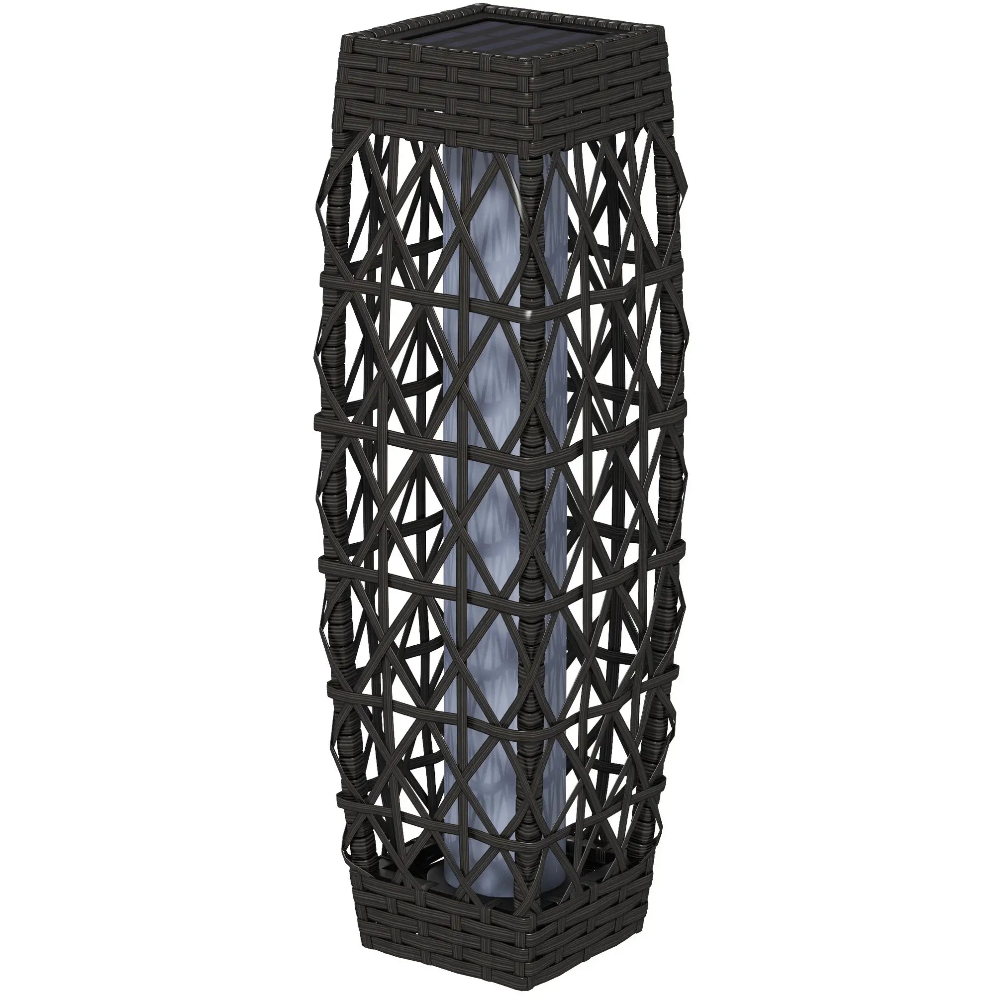 Solar LED Wicker Floor Lamp, IP44, Auto On/Off, Grey Solar Post Lamps Grey at Gallery Canada