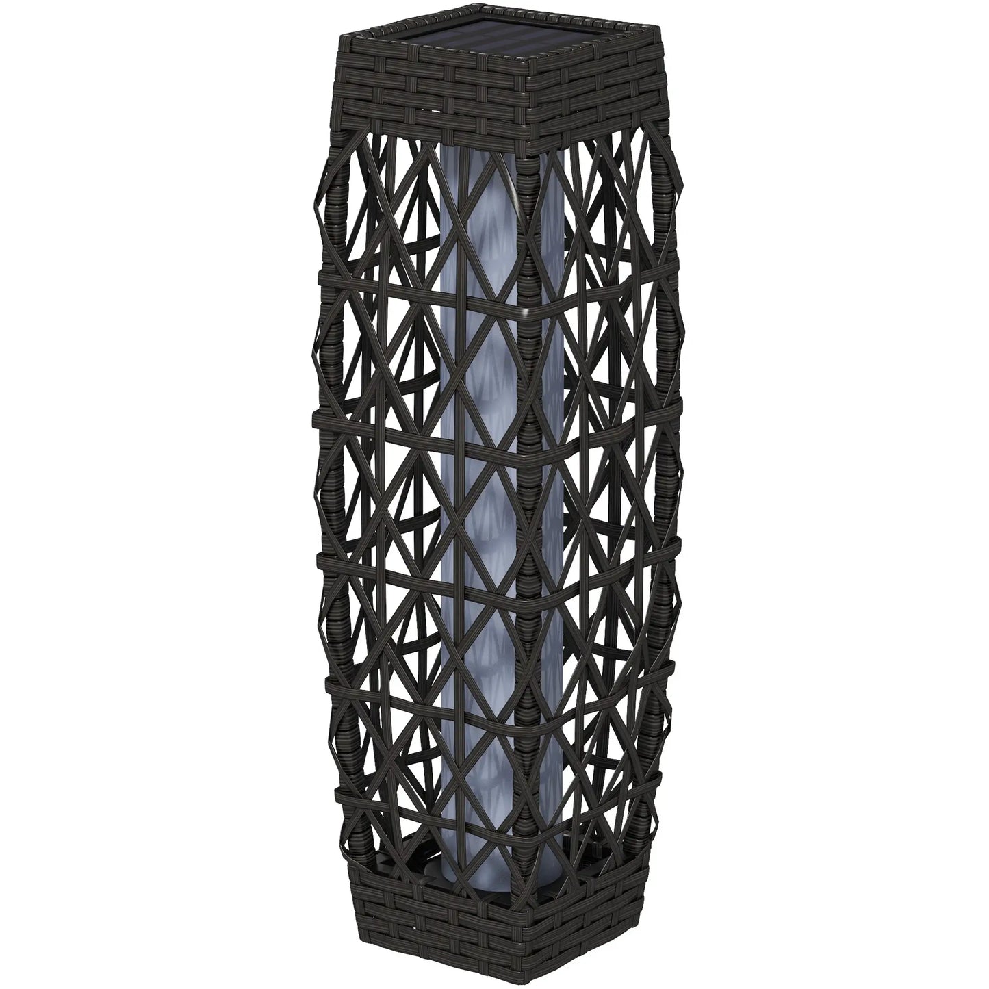 Solar LED Wicker Floor Lamp, IP44, Auto On/Off, Grey Solar Post Lamps Grey at Gallery Canada