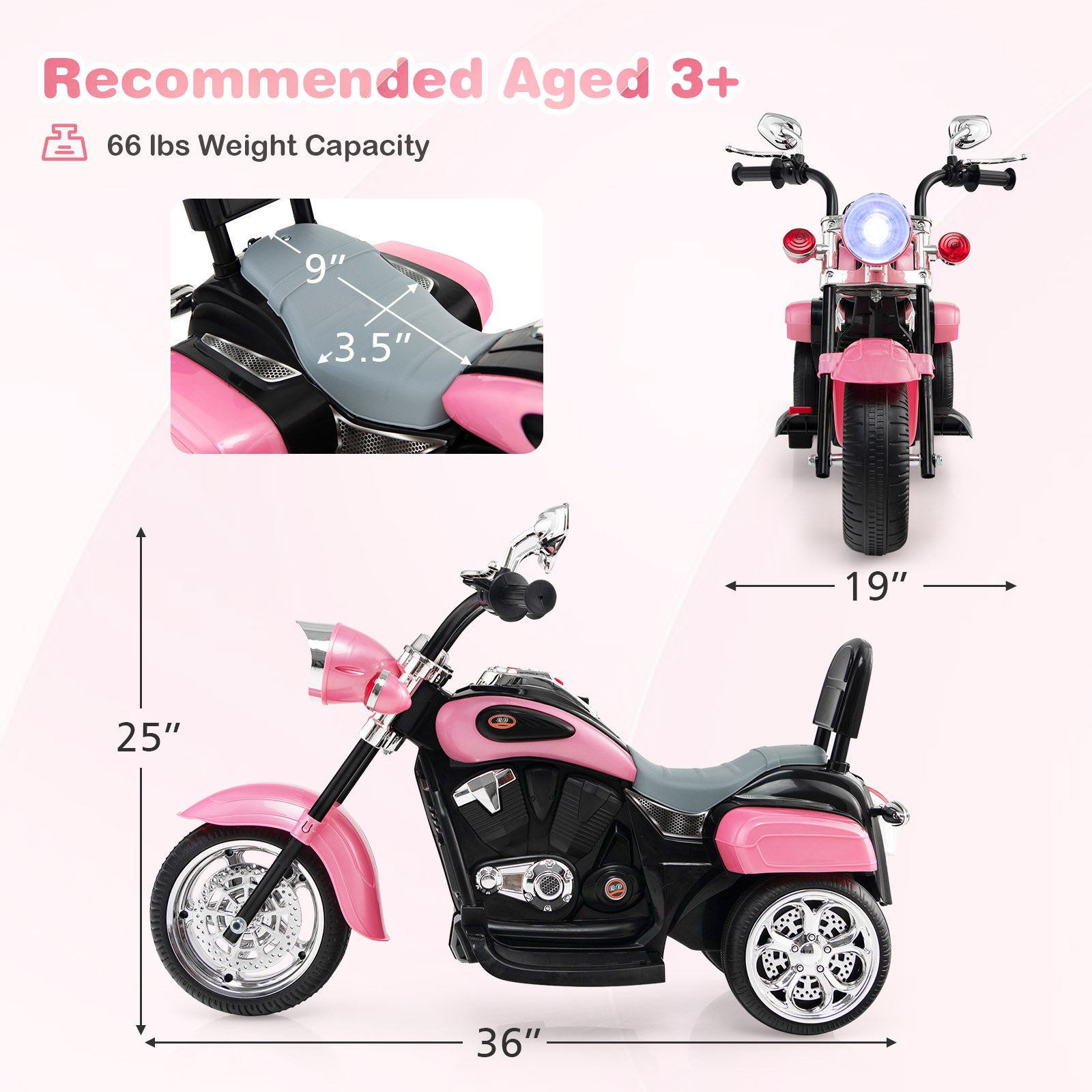 6V 3 Wheel Kids Motorcycle, Pink Powered Ride On Toys at Gallery Canada