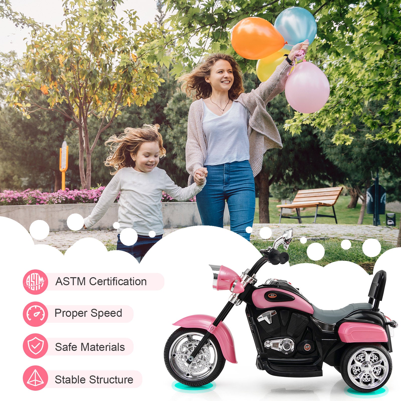 6V 3 Wheel Kids Motorcycle, Pink Powered Ride On Toys at Gallery Canada
