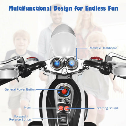 6V 3 Wheel Kids Motorcycle, White Powered Ride On Toys at Gallery Canada