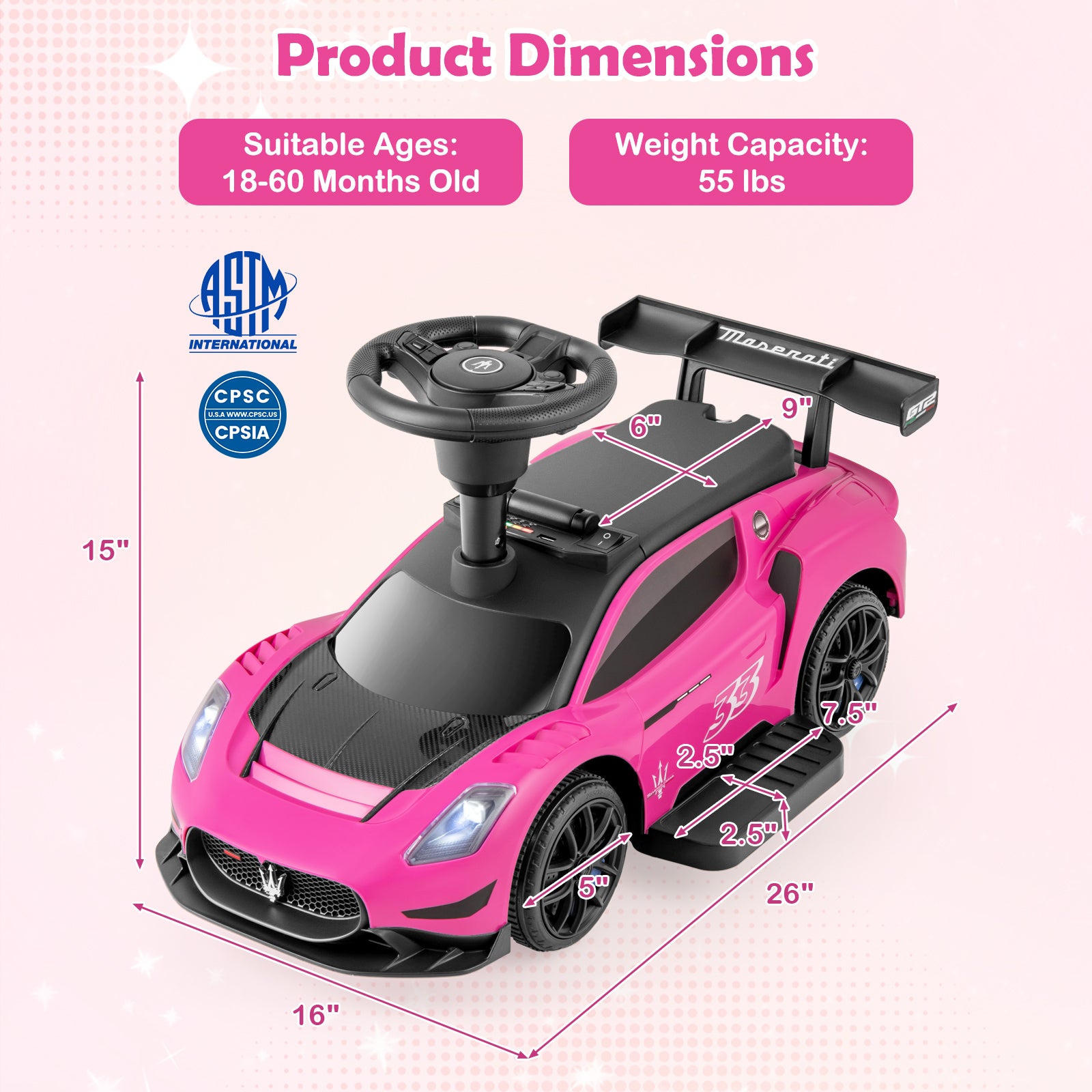 6V Electric Kids Ride on Push Car Maserati Licensed with Foot Pedal and Music, Pink Powered Ride On Toys at Gallery Canada