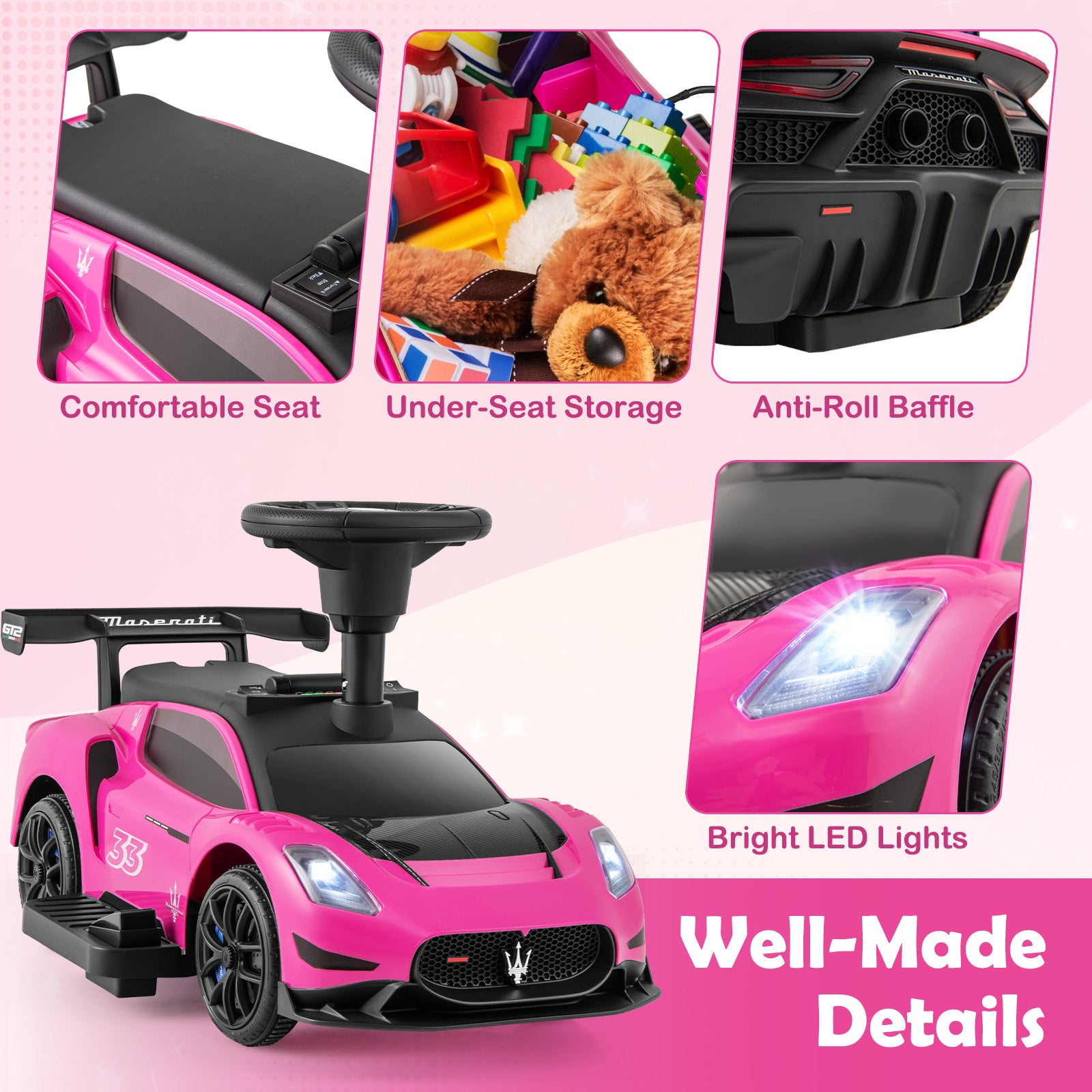 6V Electric Kids Ride on Push Car Maserati Licensed with Foot Pedal and Music, Pink Powered Ride On Toys at Gallery Canada