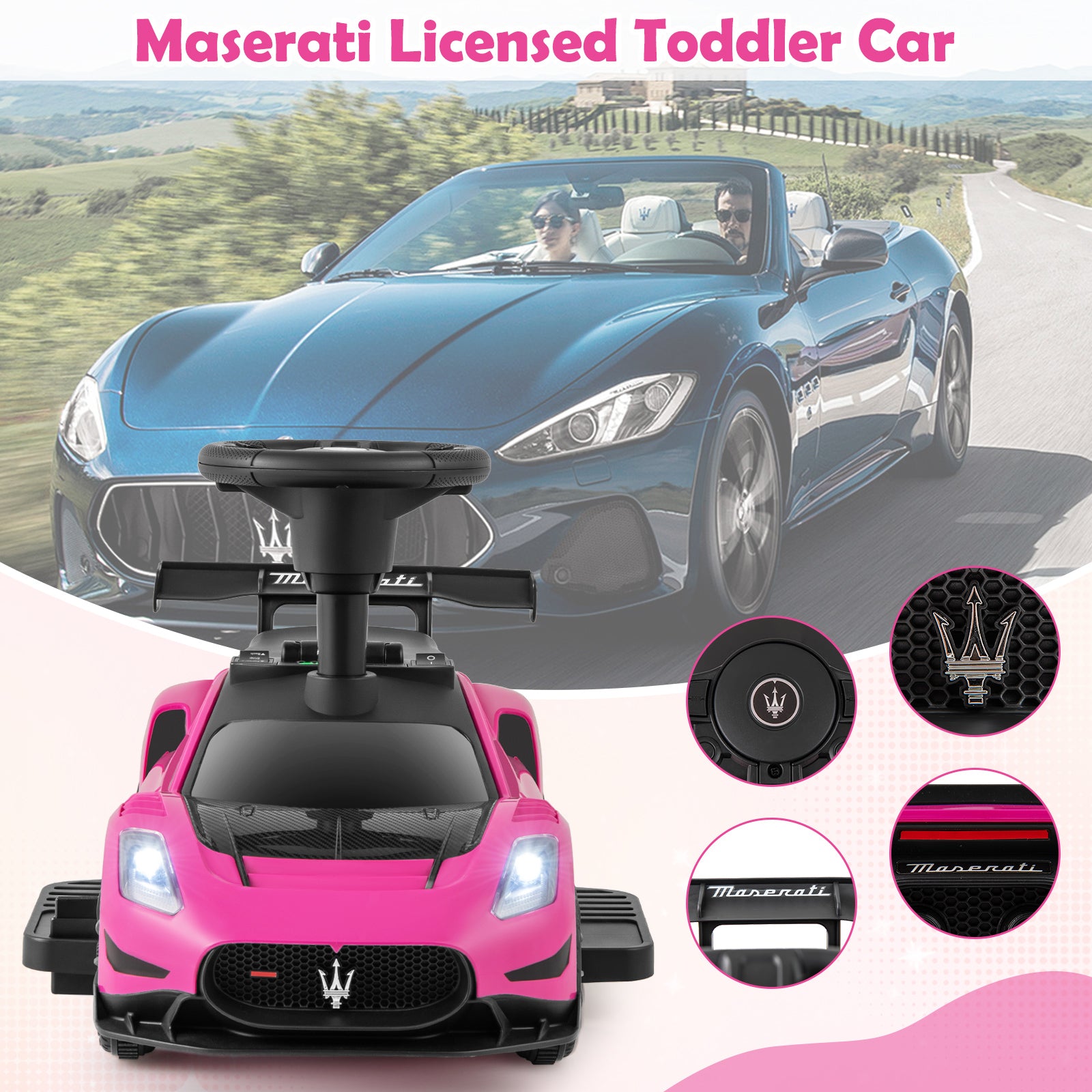 6V Electric Kids Ride on Push Car Maserati Licensed with Foot Pedal and Music, Pink Powered Ride On Toys at Gallery Canada
