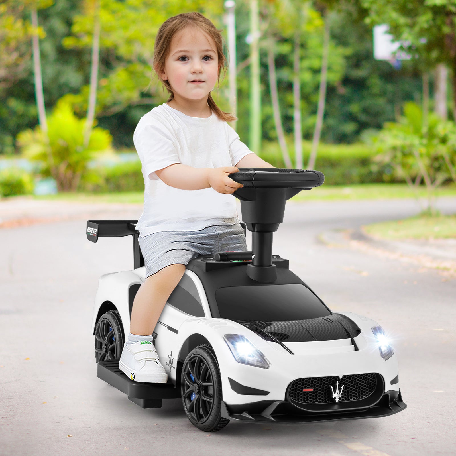 6V Electric Kids Ride on Push Car Maserati Licensed with Foot Pedal and Music, White Powered Ride On Toys at Gallery Canada