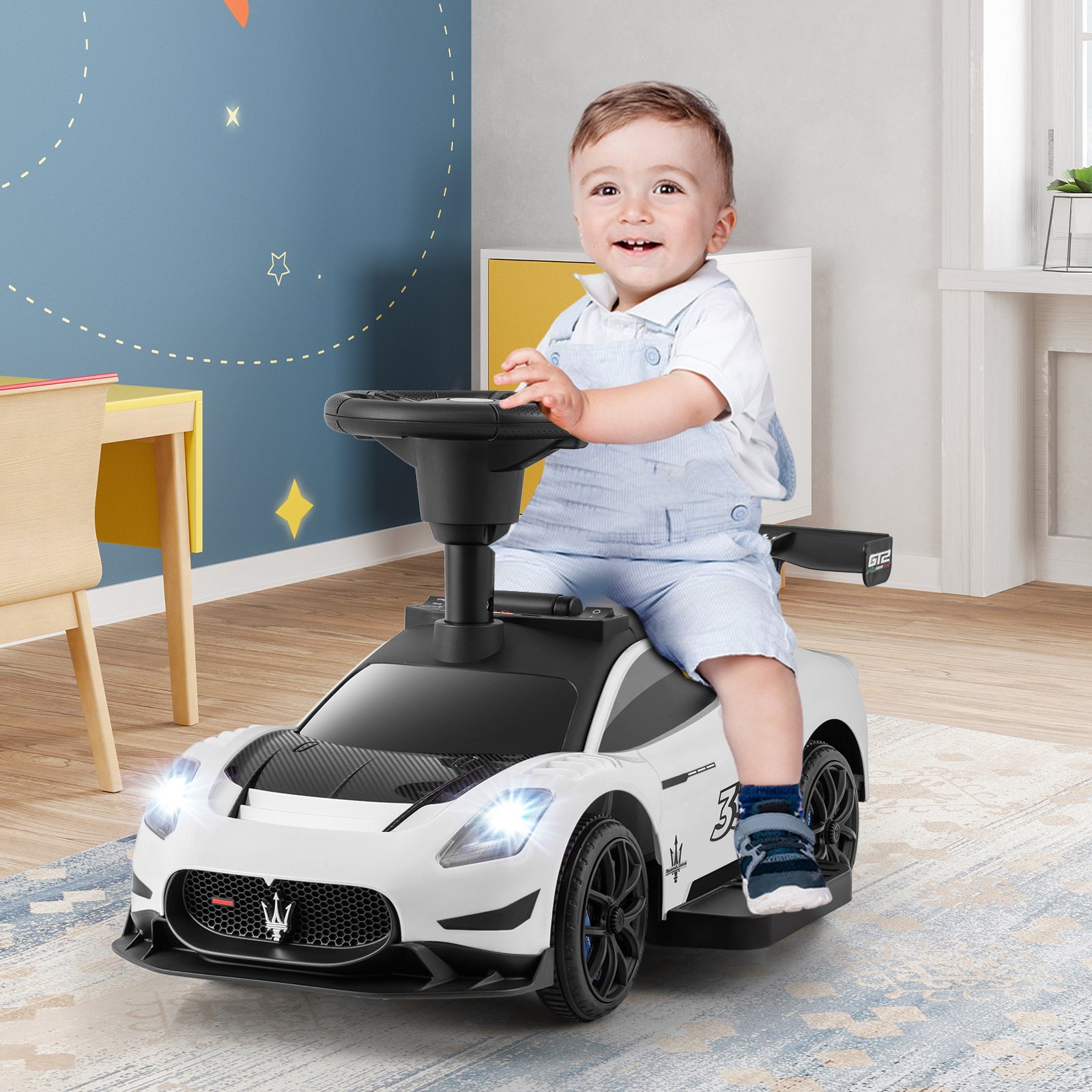 6V Electric Kids Ride on Push Car Maserati Licensed with Foot Pedal and Music, White Powered Ride On Toys at Gallery Canada